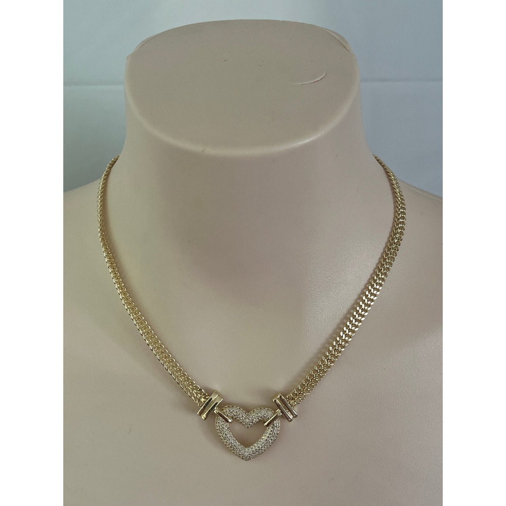 Gold Tone Pave Heart Pendant + Bracelet